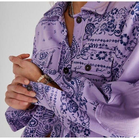 NEW FREE PEOPLE RUBY WEST COAST JACKET BANDANA PRINTED SHACKET LILAC - Picture 5 of 5